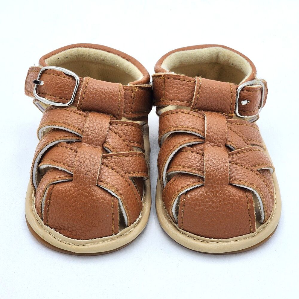 Baby Shoes Fisherman Faux Leather Buckle Sandals Brown Infant Size 1 US